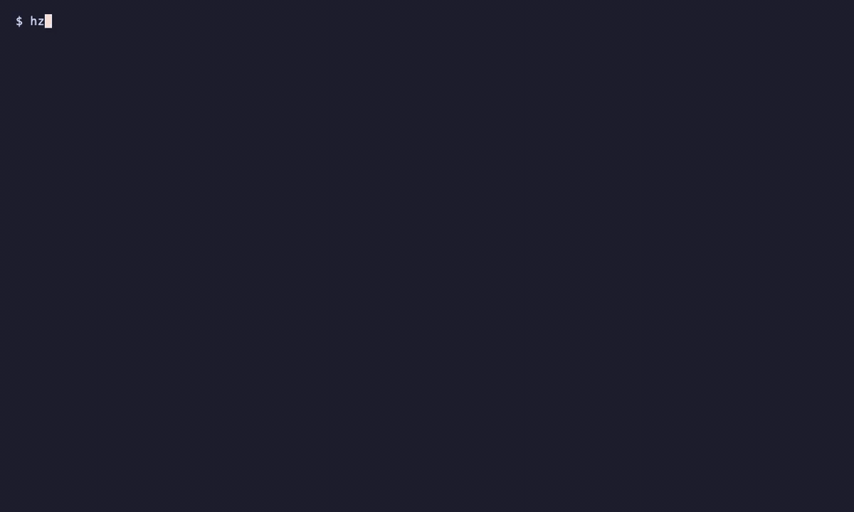 zoom in the terminal: a terminal running <code>hz zoom --help</code>